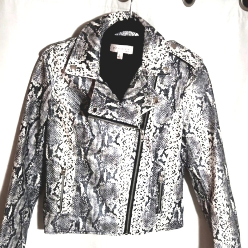 Philosophy Snakeskin Faux Leather Biker Motorcycle Style Jacket Size Small EUC!!